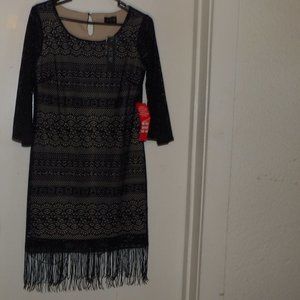 NWT AUW Metallic Bling Fringed Black Dress Sz 8